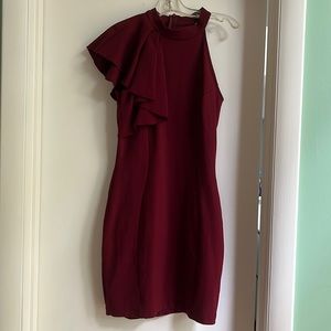 Lulus One Shoulder Ruffle Bodycon Dress in Wine